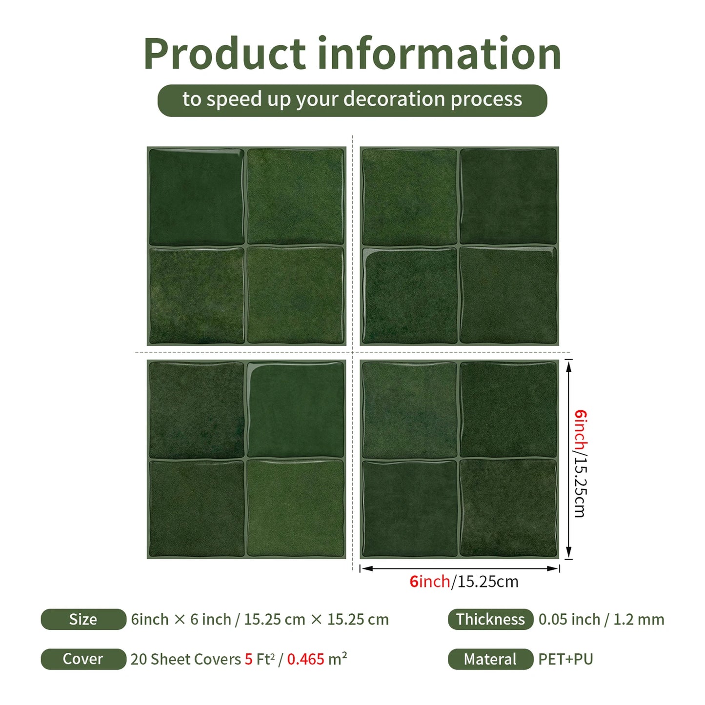Dark Green Peel & Stick Backsplash Tile