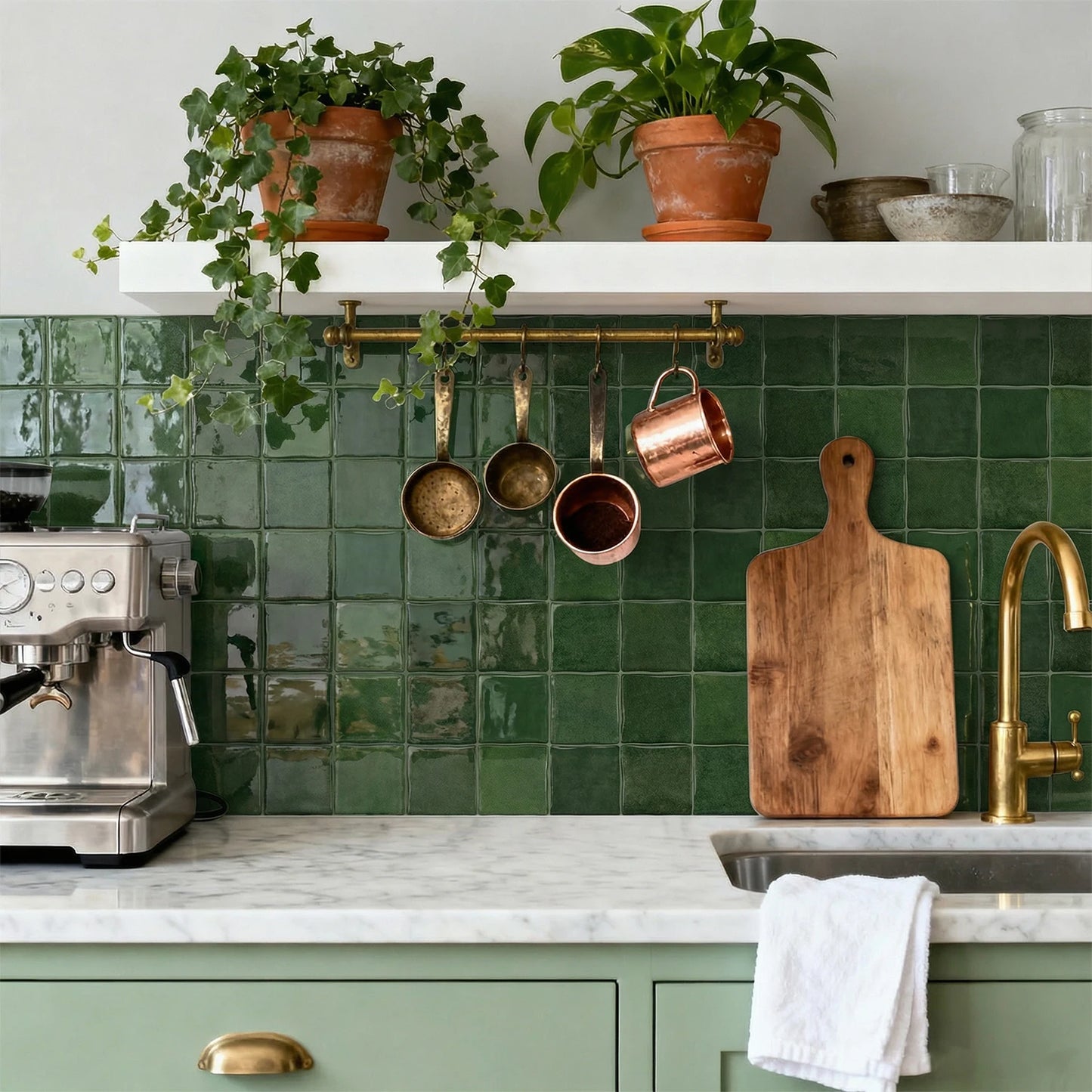 Dark Green Peel & Stick Backsplash Tile