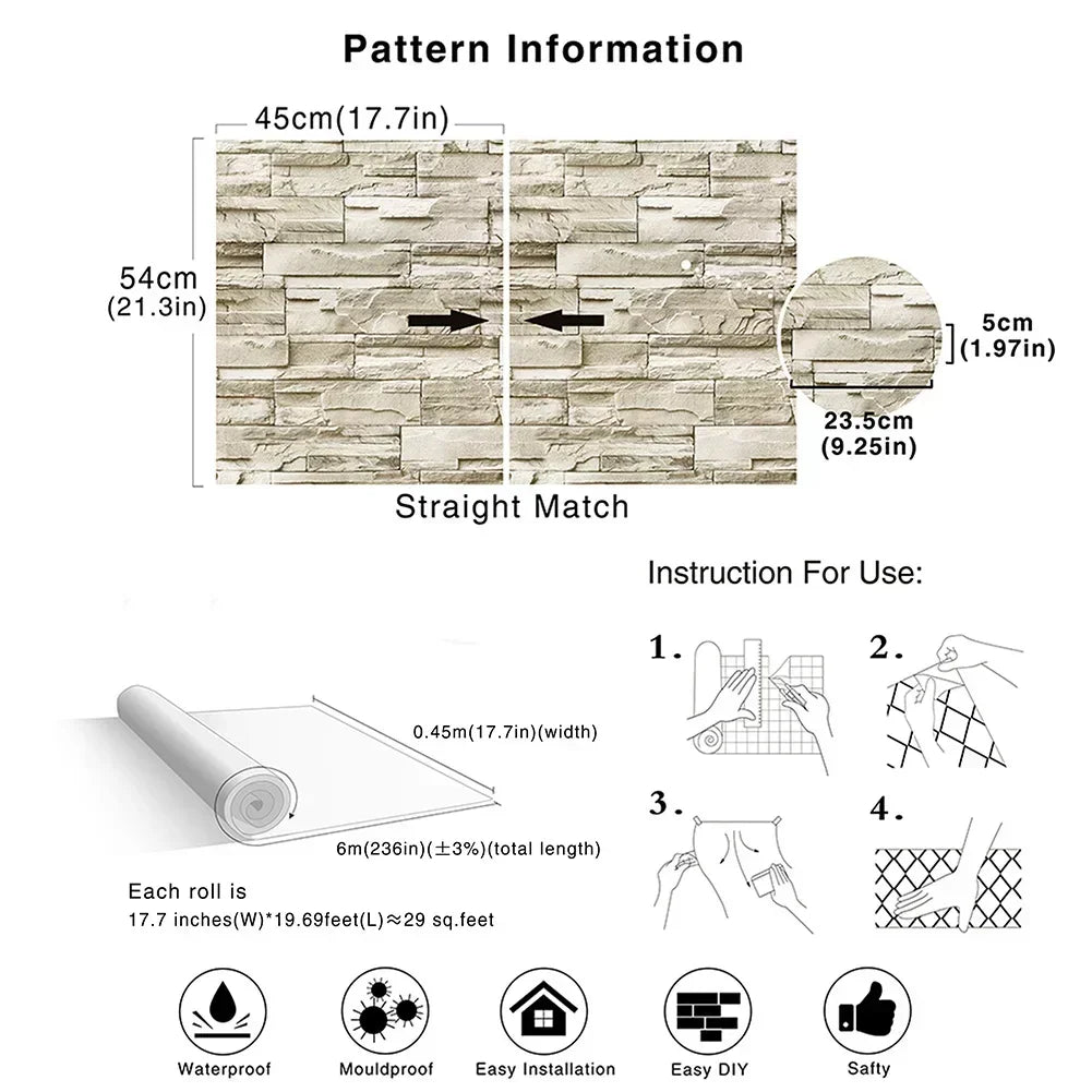 3D Faux Brick Peel & Stick Wallpaper