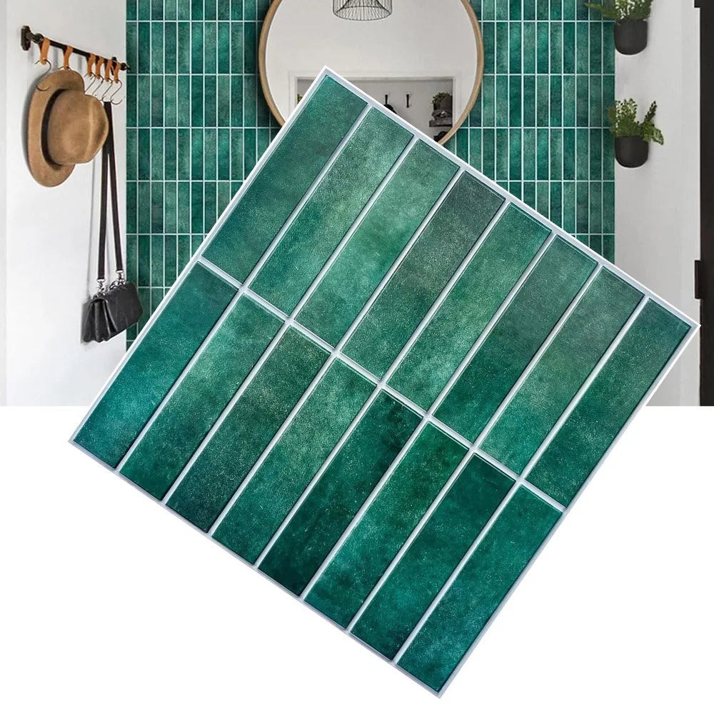 3D Matte Green Peel & Stick Backsplash Tile